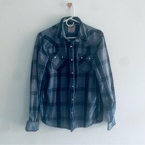 Levi Strauss blue plaid snap button down shirt